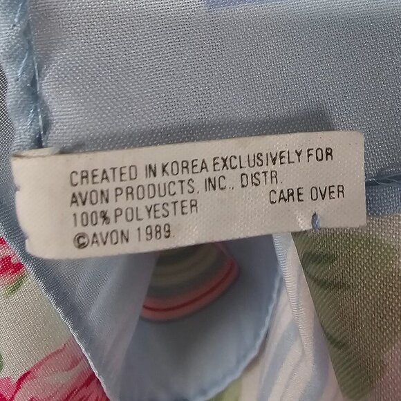 Vintage Avon Blue Pink Floral Striped Cottagecore Boho Prairie Scarf - Picture 8 of 10
